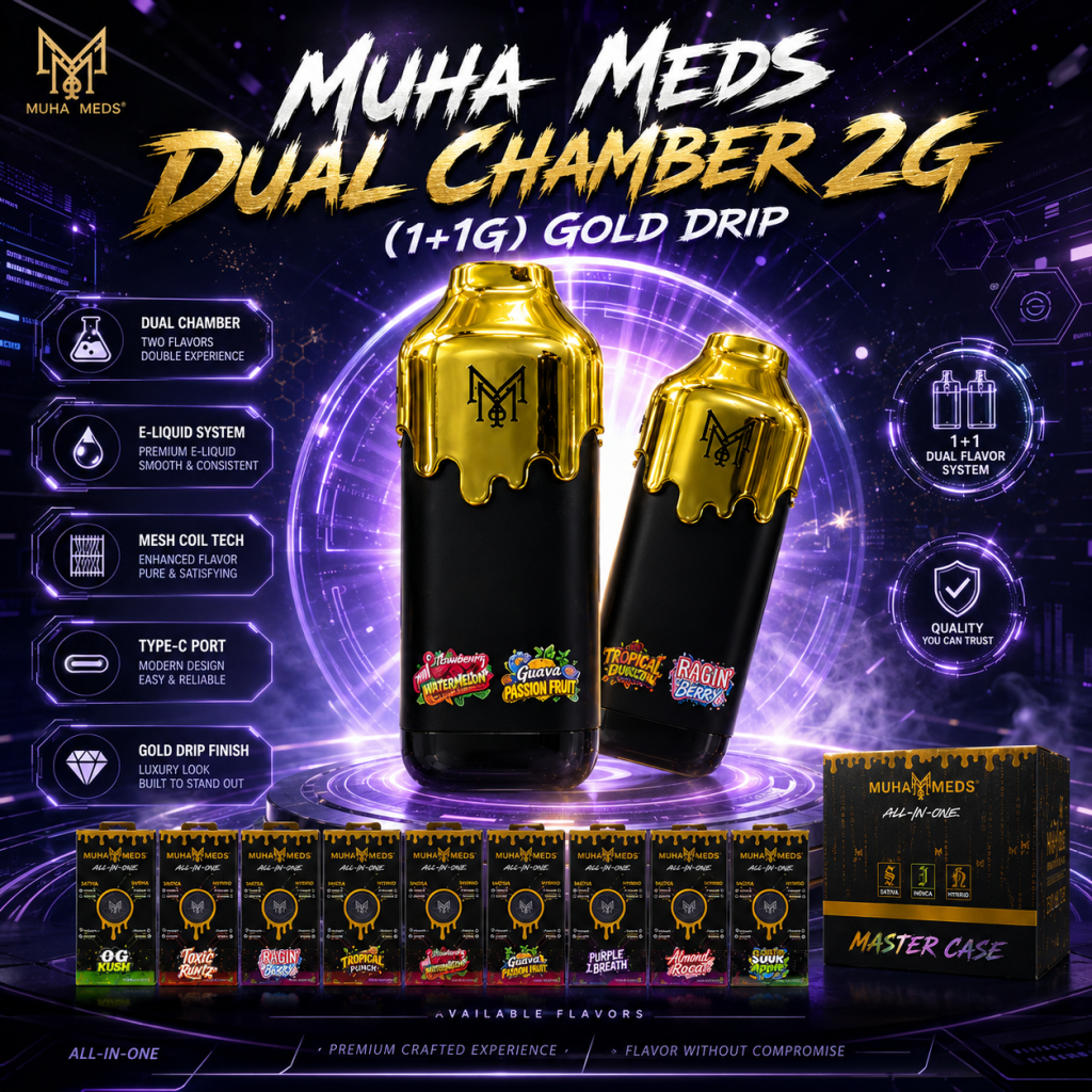 Muha Meds Gold Drip Dual Chamber 2G: A Premium Dual Chamber Disposable Designed for the Next Generation muha med gold drip